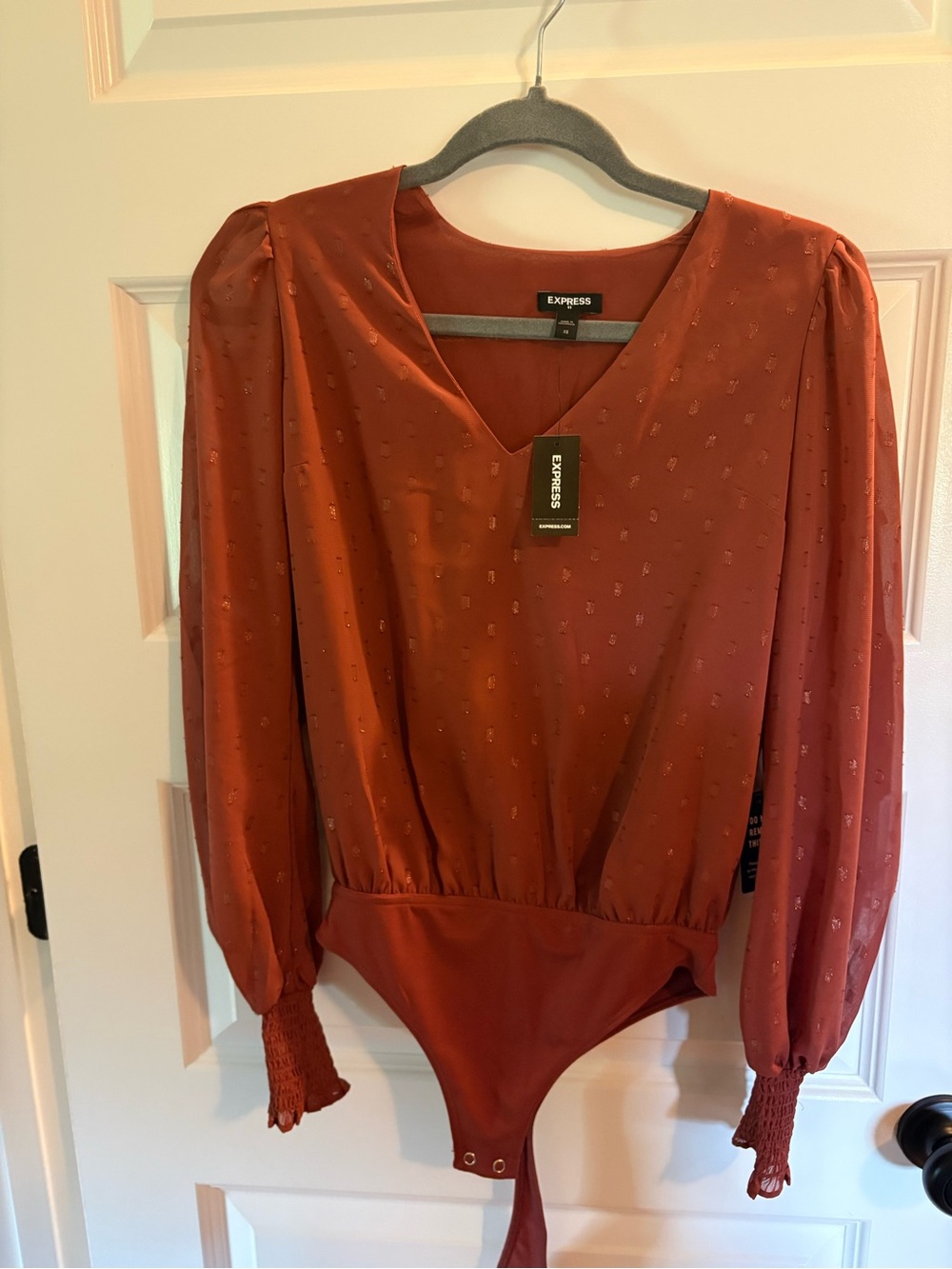 NWT Express Rust Red V-Neck Long Sleeve Bodysuit